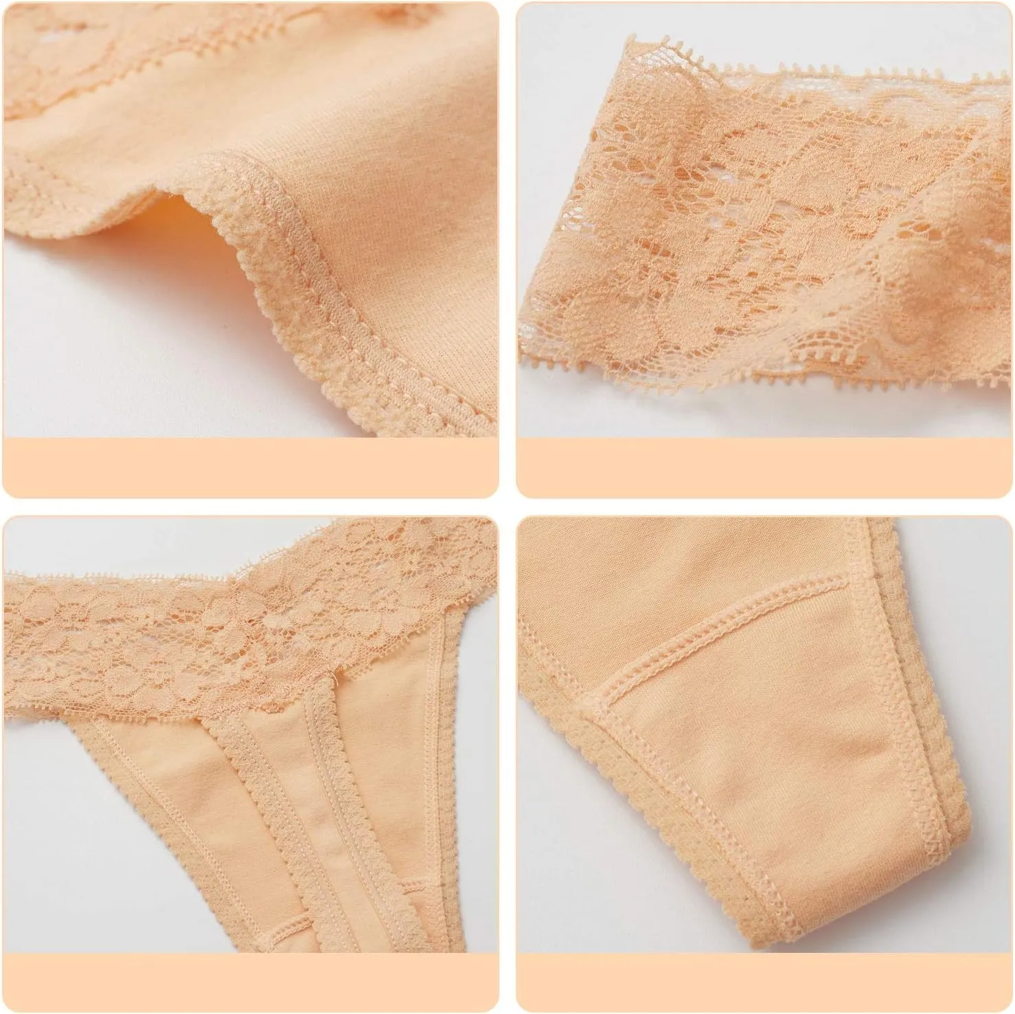 ANNYISON Women's Thongs, T Back Low Waist See Through Panties Cotton Seamless Lace Thongs for Women
