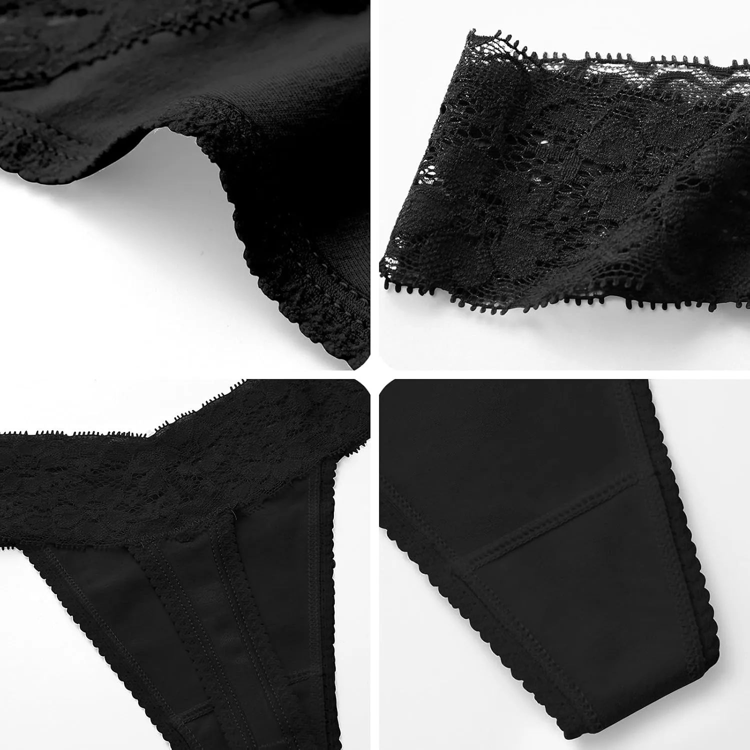 ANNYISON Women's Thongs, T Back Low Waist See Through Panties Cotton Seamless Lace Thongs for Women