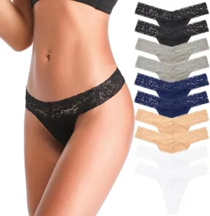 ANNYISON Women's Thongs, T Back Low Waist See Through Panties Cotton Seamless Lace Thongs for Women