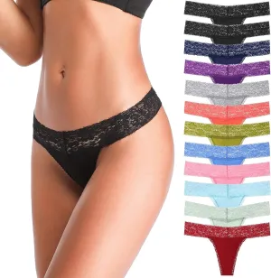 ANNYISON Women's Thongs, T Back Low Waist See Through Panties Cotton Seamless Lace Thongs for Women