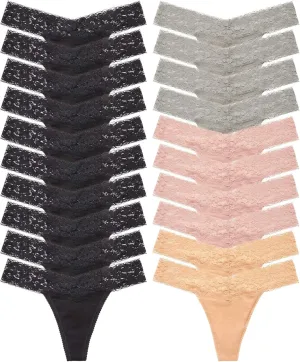 ANNYISON Women's Thongs, T Back Low Waist See Through Panties Cotton Seamless Lace Thongs for Women