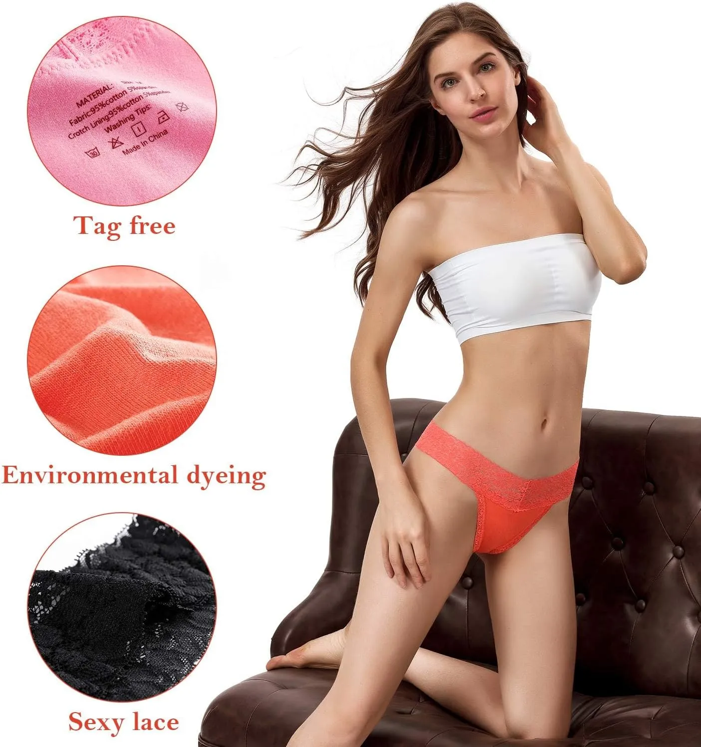 ANNYISON Women's Thongs, T Back Low Waist See Through Panties Cotton Seamless Lace Thongs for Women