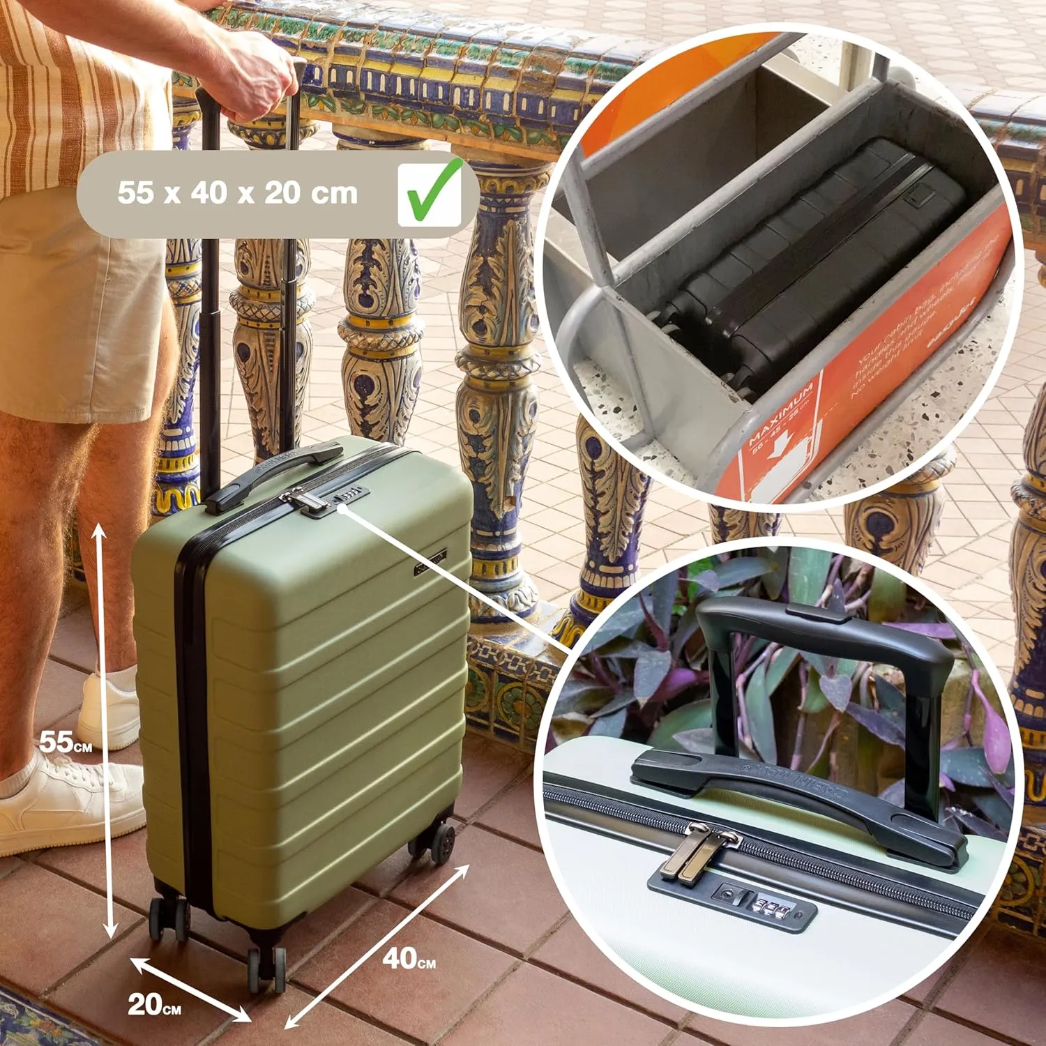 Anode 44L 55x40x20cm (22x16x8inch) Carry On Hand Luggage Suitcase - Lightweight, Hard Shell, 4 Wheels, 3 Digit Combination Lock (Mint Green)