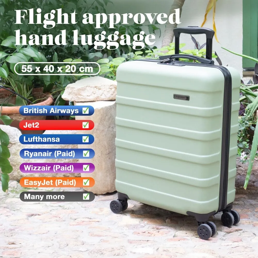 Anode 44L 55x40x20cm (22x16x8inch) Carry On Hand Luggage Suitcase - Lightweight, Hard Shell, 4 Wheels, 3 Digit Combination Lock (Mint Green)