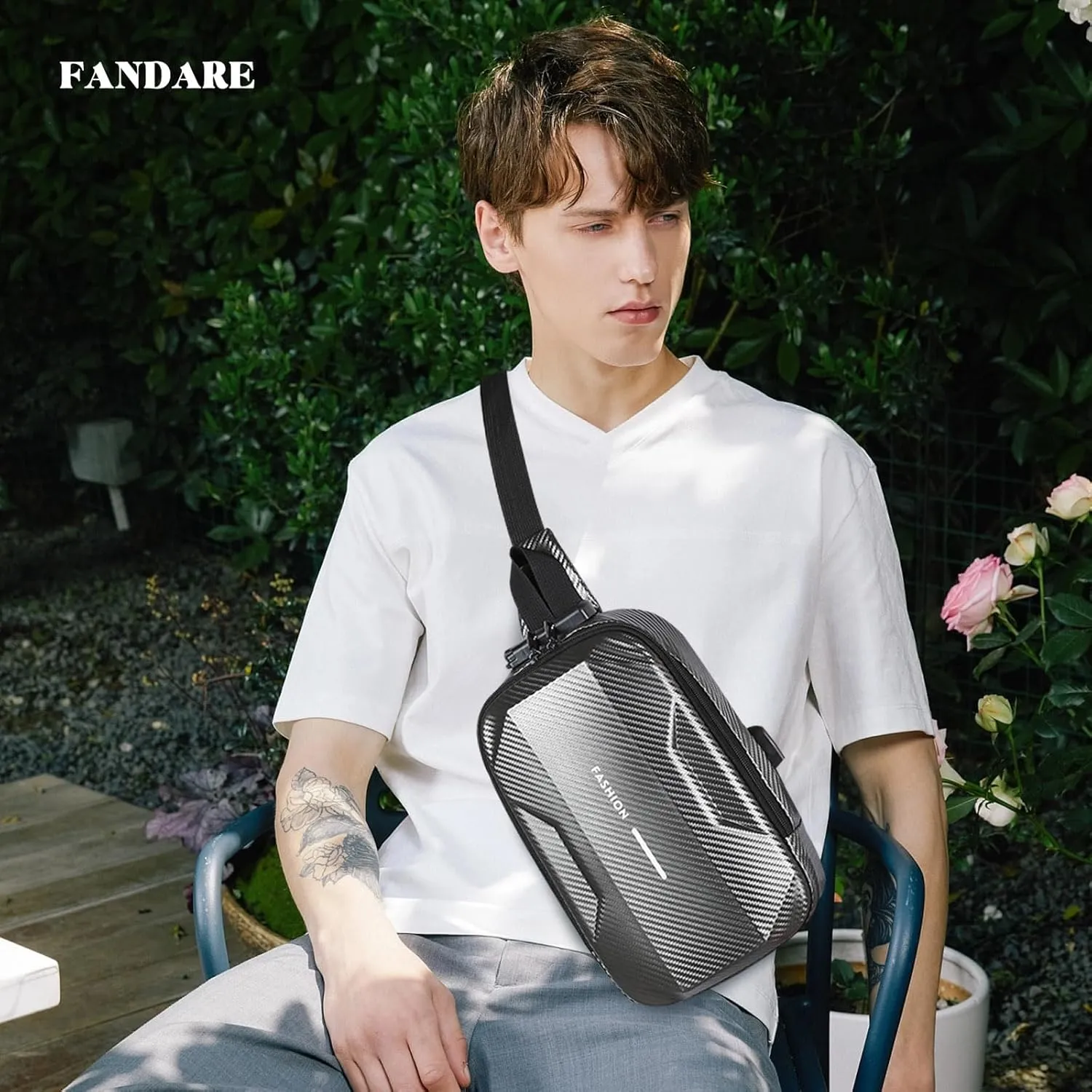 Anti-Theft Sling Bag Men's Chest Pack Waterproof EVA Crossbody Bags with USB Shoulder bag Outdoor Travel Body bag One-strap backpack Personal Flex Bag for Hiking Cycling Daypack Grey