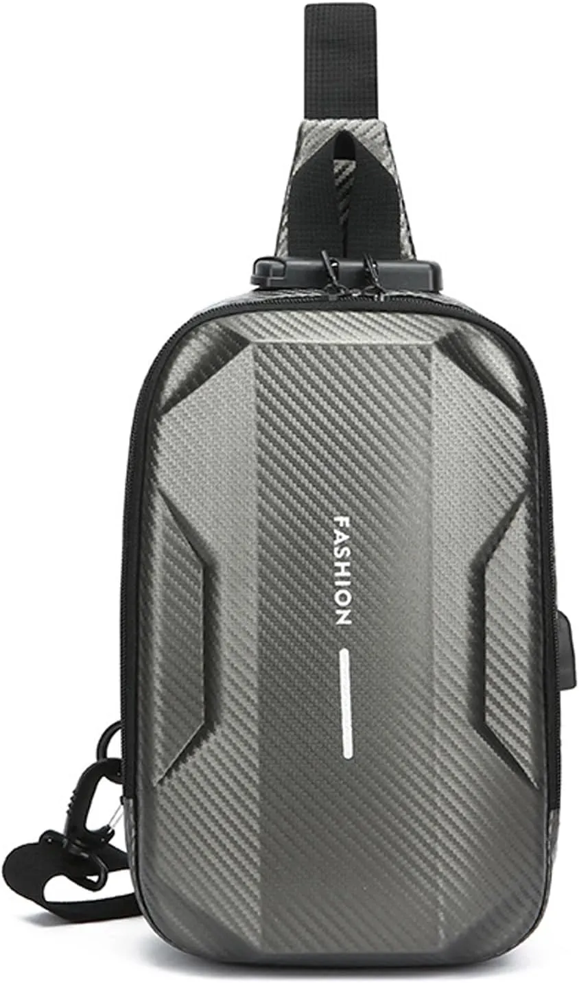 Anti-Theft Sling Bag Men's Chest Pack Waterproof EVA Crossbody Bags with USB Shoulder bag Outdoor Travel Body bag One-strap backpack Personal Flex Bag for Hiking Cycling Daypack Grey