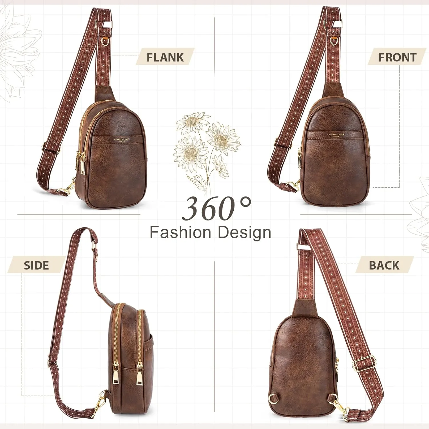 APHISON Small Sling Bag Fanny Packs Cell Phone Purse Vegan Leather Crossbody Bags for Women Chest Bag with Adjustable Strap