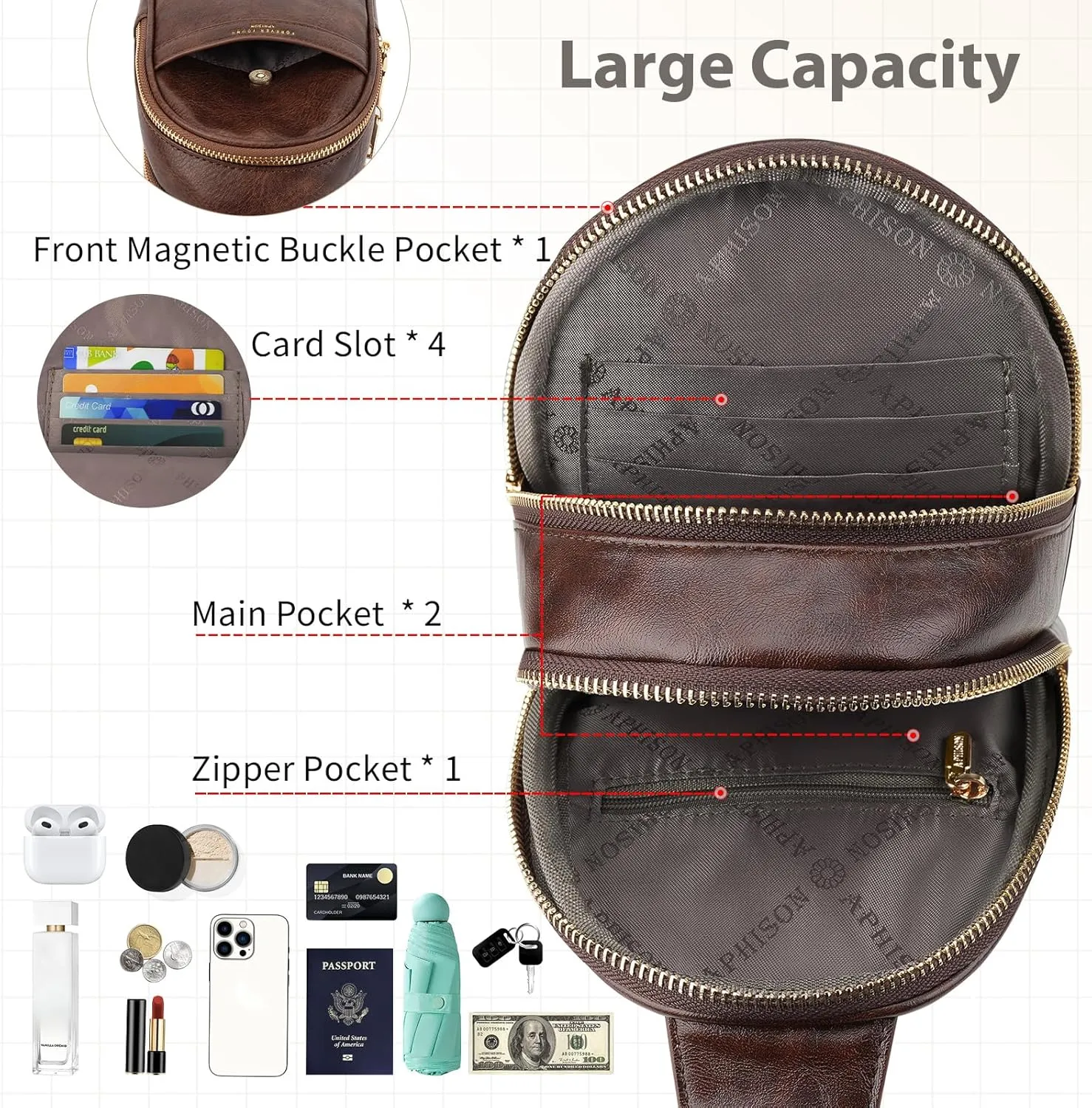 APHISON Small Sling Bag Fanny Packs Cell Phone Purse Vegan Leather Crossbody Bags for Women Chest Bag with Adjustable Strap