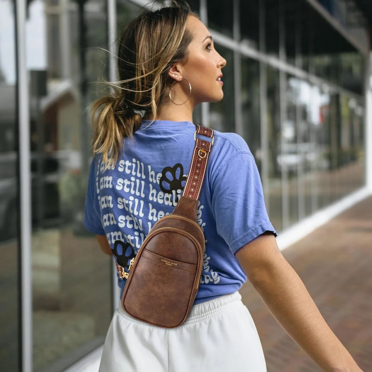APHISON Small Sling Bag Fanny Packs Cell Phone Purse Vegan Leather Crossbody Bags for Women Chest Bag with Adjustable Strap