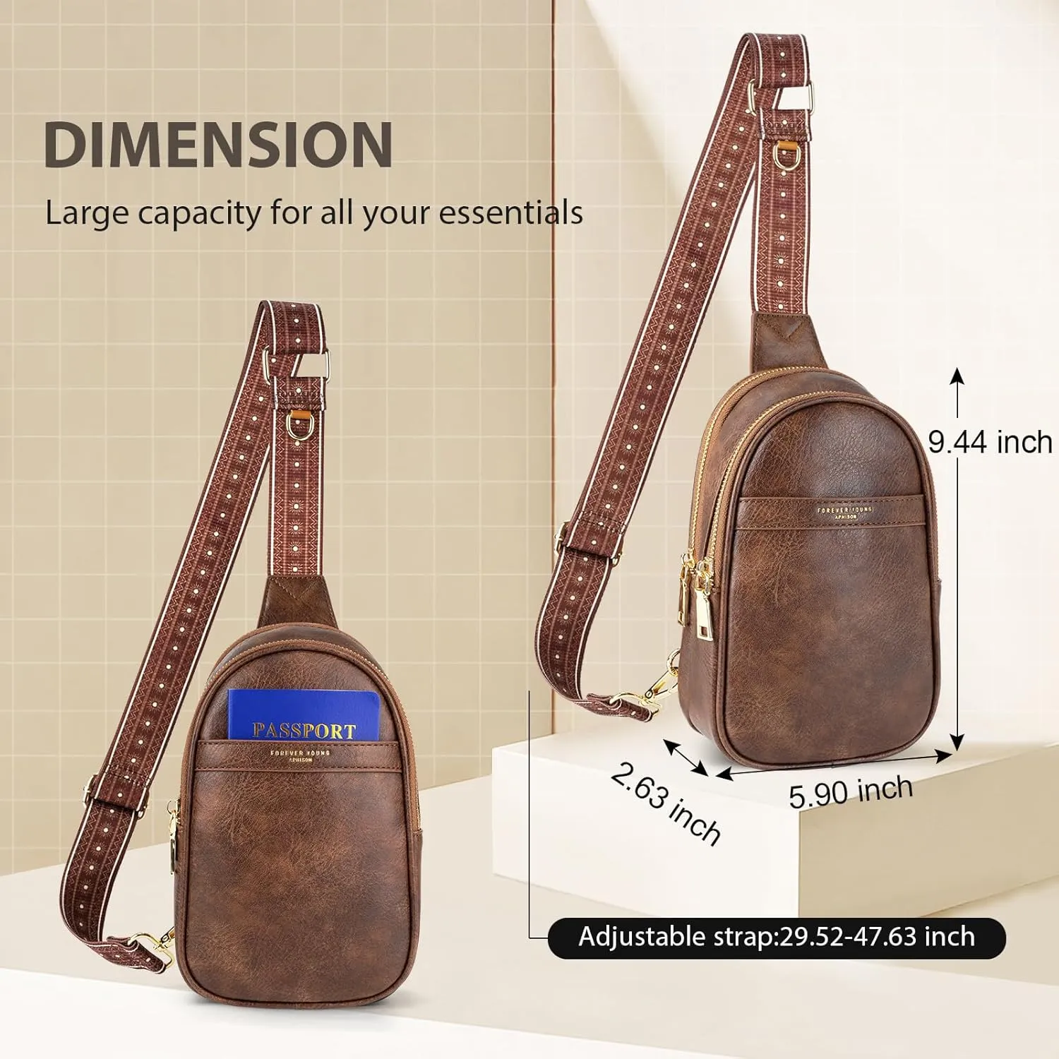 APHISON Small Sling Bag Fanny Packs Cell Phone Purse Vegan Leather Crossbody Bags for Women Chest Bag with Adjustable Strap