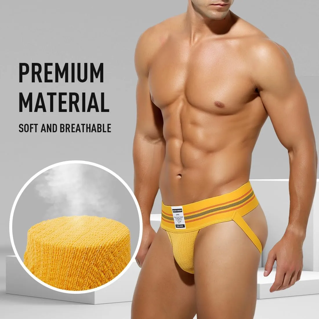 Arjen Kroos Men's Jock Strap High Elastic Jockstrap Underwear Breathable Athletic Supporter with Wide Waistband 4 Pack