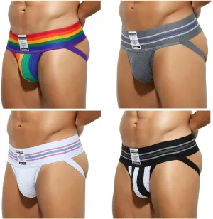 Arjen Kroos Men's Jock Strap High Elastic Jockstrap Underwear Breathable Athletic Supporter with Wide Waistband 4 Pack