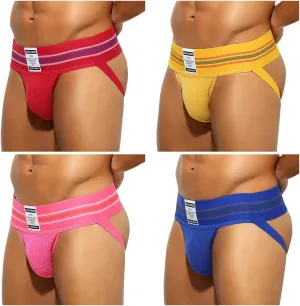 Arjen Kroos Men's Jock Strap High Elastic Jockstrap Underwear Breathable Athletic Supporter with Wide Waistband 4 Pack