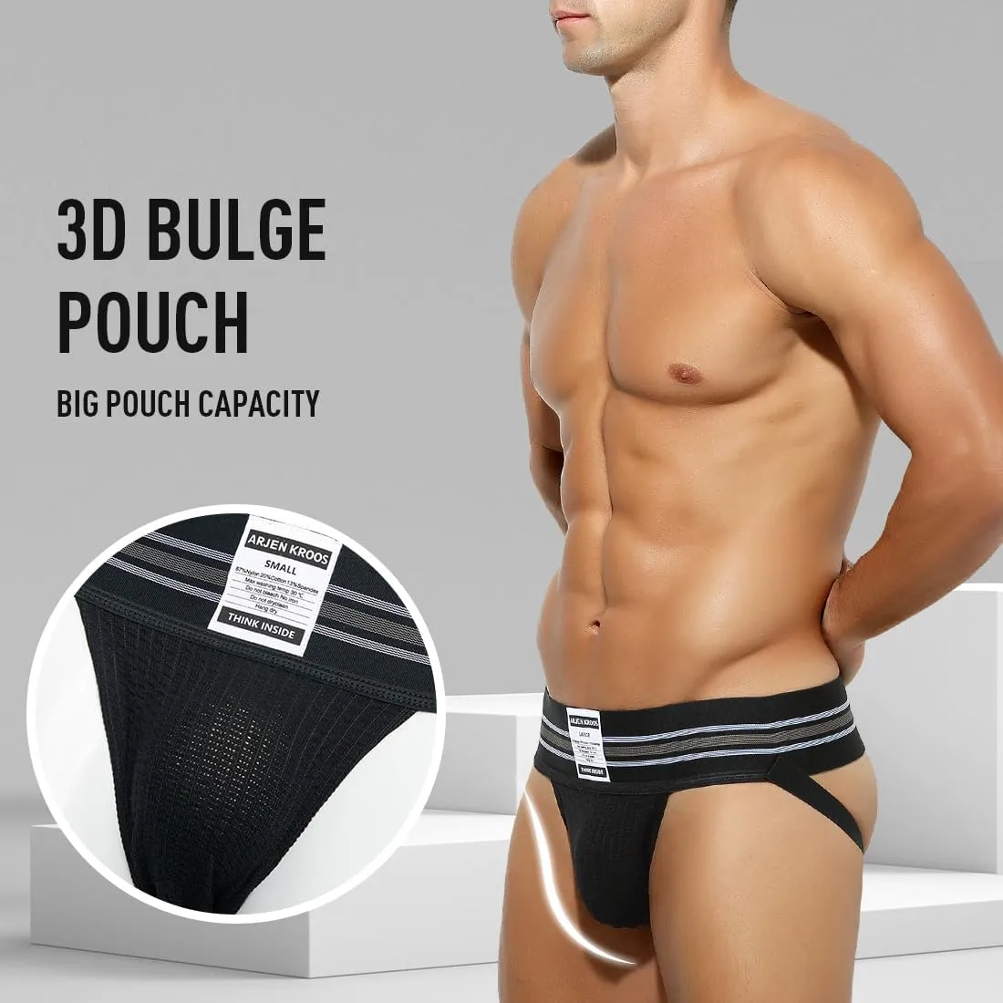 Arjen Kroos Men's Jock Strap High Elastic Jockstrap Underwear Breathable Athletic Supporter with Wide Waistband 4 Pack