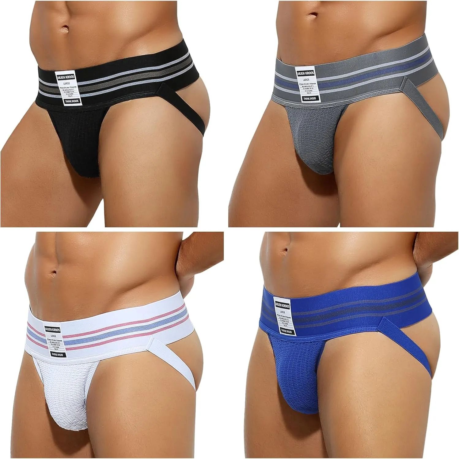 Arjen Kroos Men's Jock Strap High Elastic Jockstrap Underwear Breathable Athletic Supporter with Wide Waistband 4 Pack