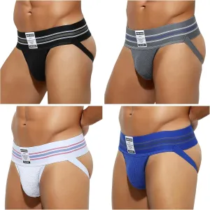 Arjen Kroos Men's Jock Strap High Elastic Jockstrap Underwear Breathable Athletic Supporter with Wide Waistband 4 Pack