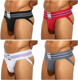Arjen Kroos Men's Jock Strap High Elastic Jockstrap Underwear Breathable Athletic Supporter with Wide Waistband 4 Pack