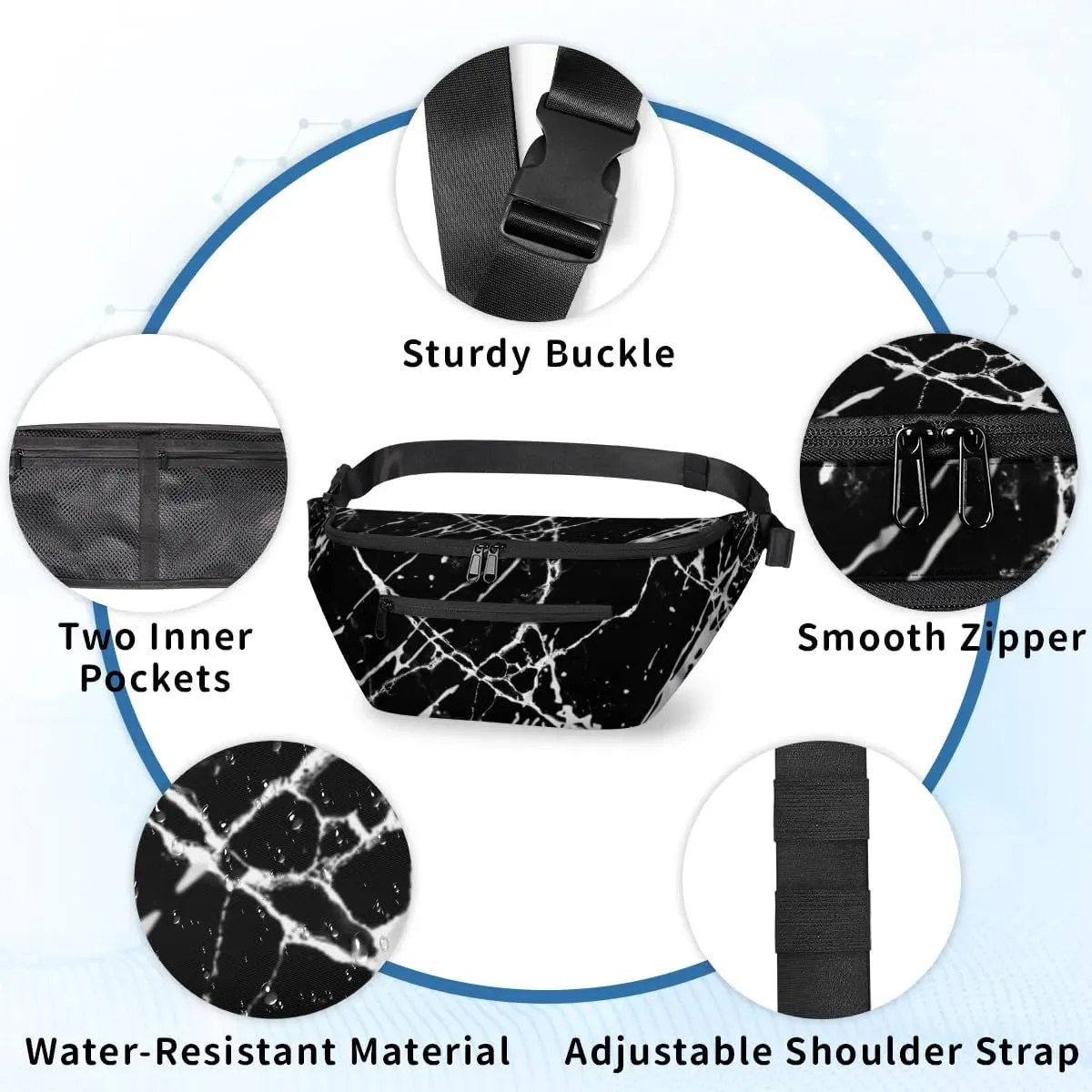Artificial Marble Sling Bag Crossbody Backpack Chest Daypack for Women Sport Travel Hiking Casual Bag Multipurpose Waist Pack With Zipper Closure Adjustable Strap Shoulder Bag