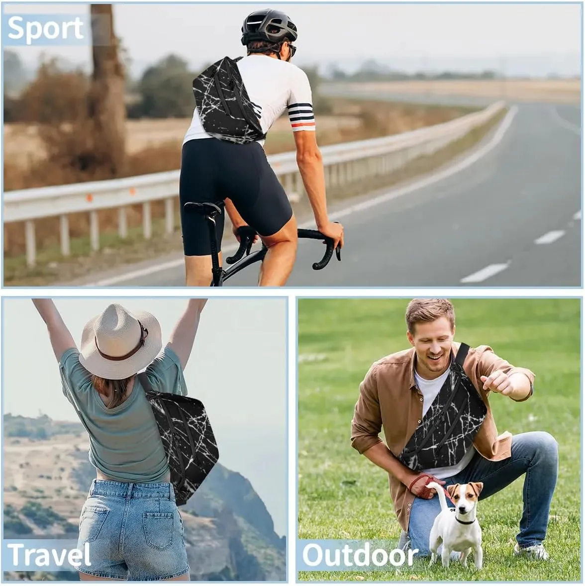 Artificial Marble Sling Bag Crossbody Backpack Chest Daypack for Women Sport Travel Hiking Casual Bag Multipurpose Waist Pack With Zipper Closure Adjustable Strap Shoulder Bag