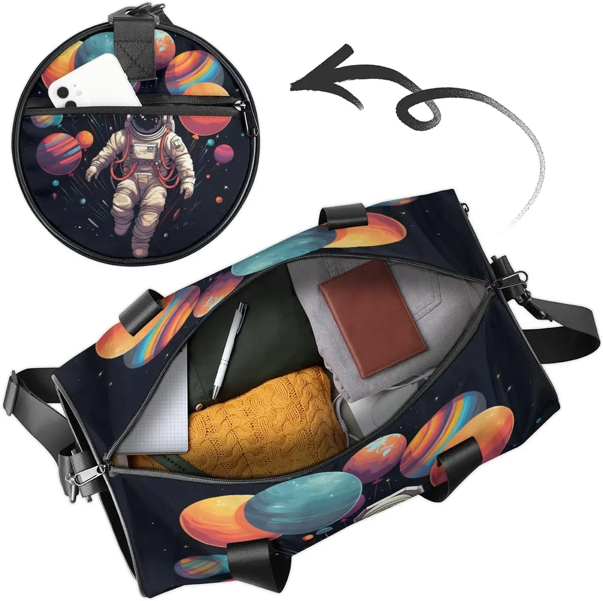Astronaut Print Gym Bag for Women Men Lightweight Weekender Travel Bag Stylish Duffle Bag for Gym Travel Overnight Carry On