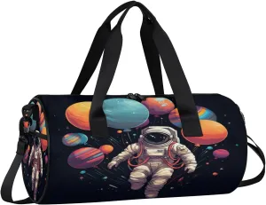 Astronaut Print Gym Bag for Women Men Lightweight Weekender Travel Bag Stylish Duffle Bag for Gym Travel Overnight Carry On