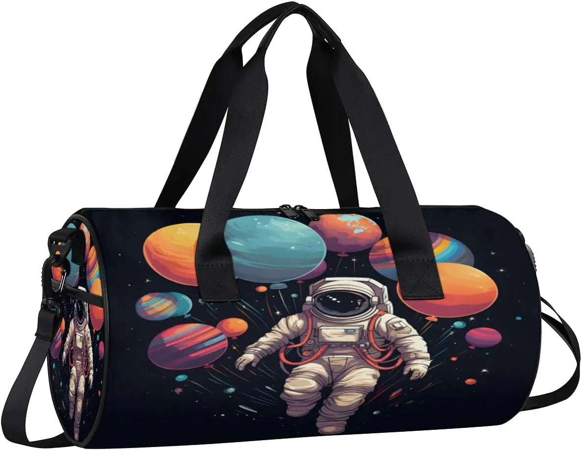 Astronaut Print Gym Bag for Women Men Lightweight Weekender Travel Bag Stylish Duffle Bag for Gym Travel Overnight Carry On