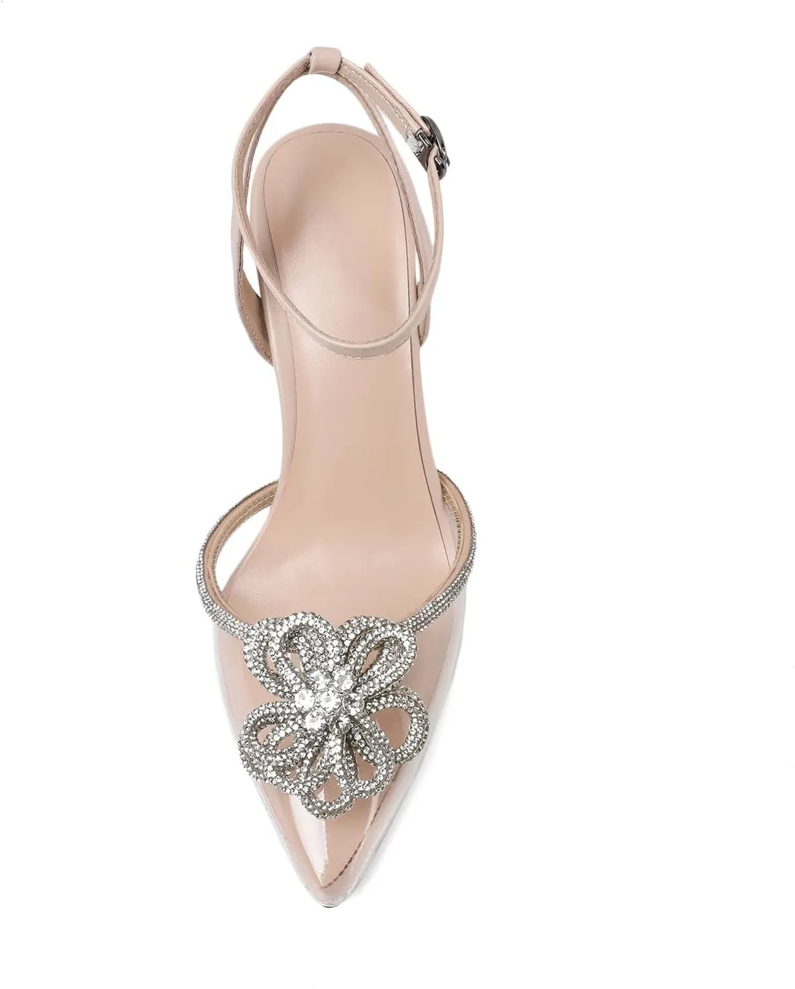 AUMOTED Women Slingback Clear Pumps Pointed Toe Metallic Stiletto High Heel Rhinestone Pumps Ankle Strap Dress Shoes Wedding 3.5 Inch