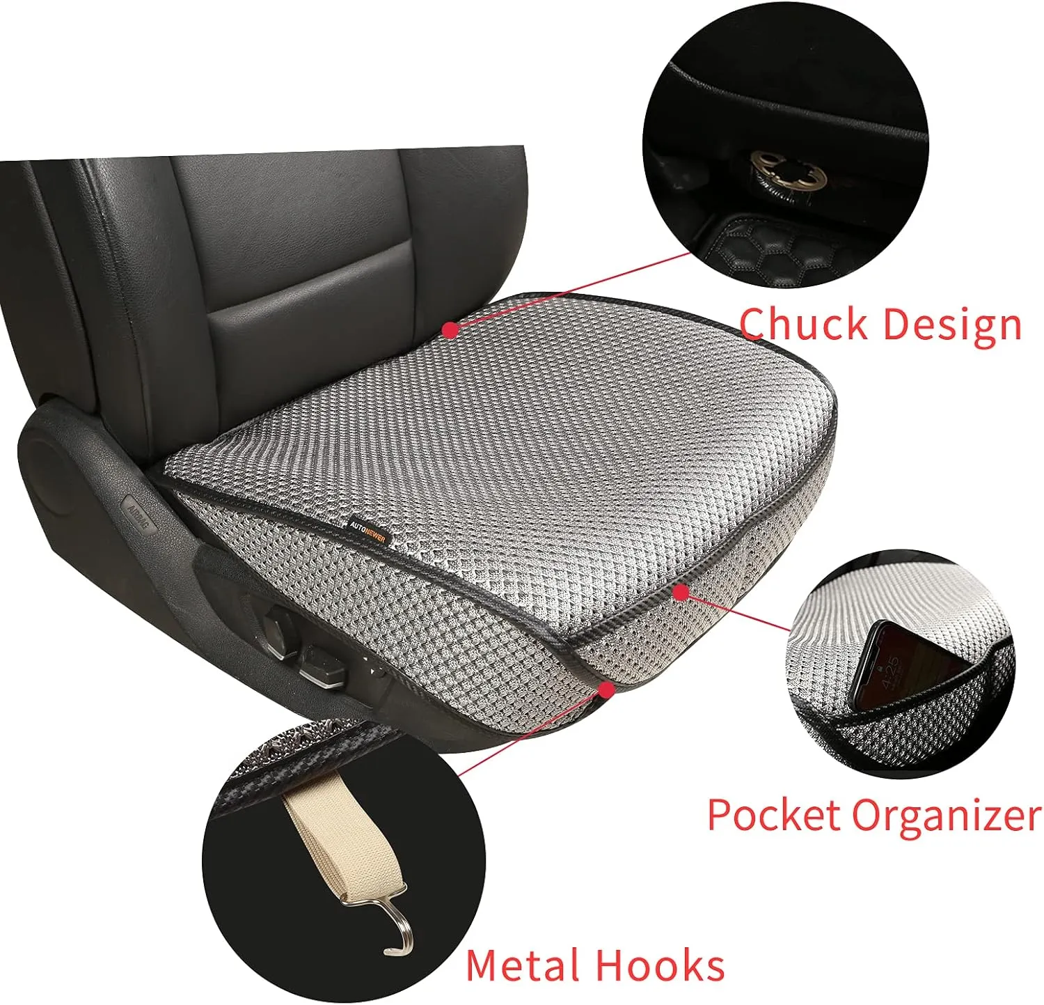 Auto Newer Breathable Universal Four Seasons Car Seat Covers， Luxury Car Seat Cushion，Protectors for Front Seat Bottoms,Compatible with 95% Vehicles， Fit for Cars Truck SUV or Vans(2PCS,Grey)
