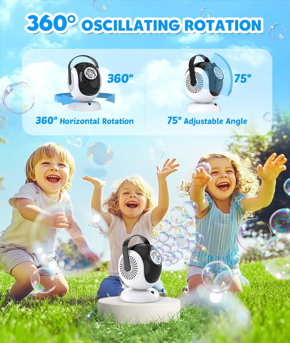 Automatic Bubble Machine - Bubbles Blower for Kids, Toddlers - 360° Oscillation & 75° Adjustment, Bubble Toys with LED Light - Gifts for Boys, Girls, Easter, Outdoor, Birthday, Party Use
