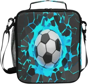 AUUXVA 3D Sport Ball Football Soccer Insulated Lunch Box Bags for Women Men Kids Girls Tote Crossbody Lunch Container Food Carrier