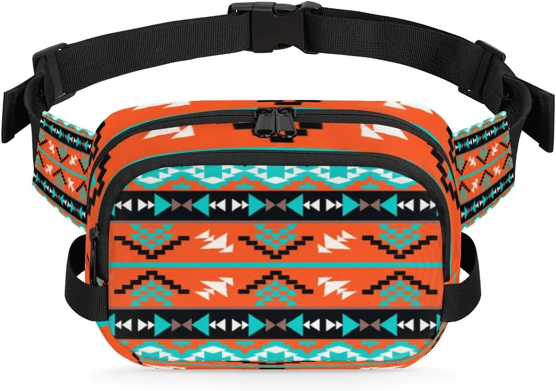Aztec Geometry Fanny Pack for Men Women Native American Folklore Tribe Fashion Crossbody Bag Waterproof Waist Bag for Traveling Camping Biking Running Outdoor Activities