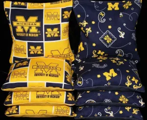 BackYardGamesUSA Set of 8 Regulation Cornhole Bean Bags Made w Michigan Wolverines Fabric
