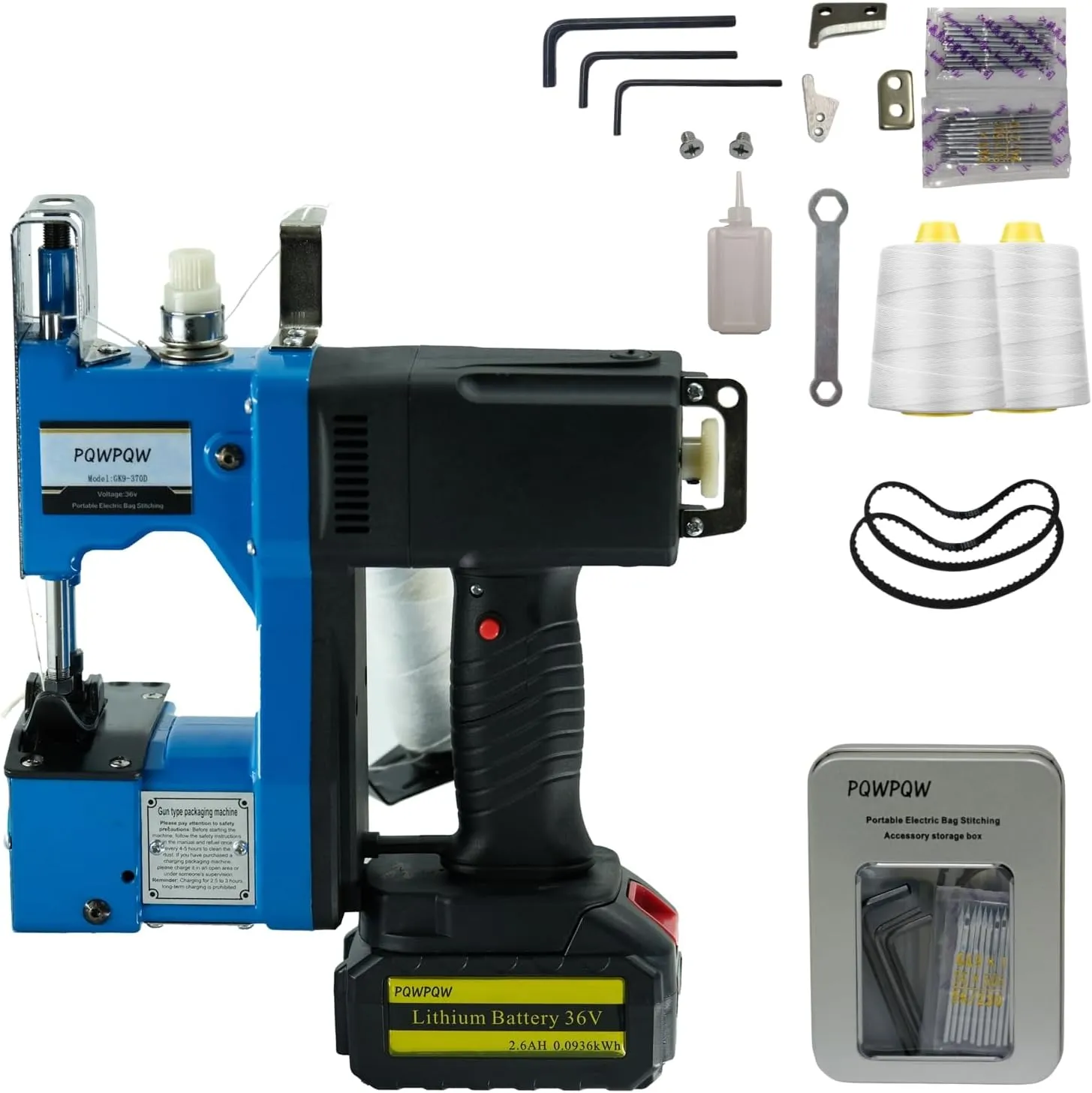 Bag Sewing Machine, 2s/bag Portable Bag Sewing Machine, Industrial Bag Closing Machine for Packing Woven Bags Non-woven Fabrics Leather (Blue, Lithium Battery - 36V)
