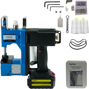 Bag Sewing Machine, 2s/bag Portable Bag Sewing Machine, Industrial Bag Closing Machine for Packing Woven Bags Non-woven Fabrics Leather (Blue, Lithium Battery - 36V)