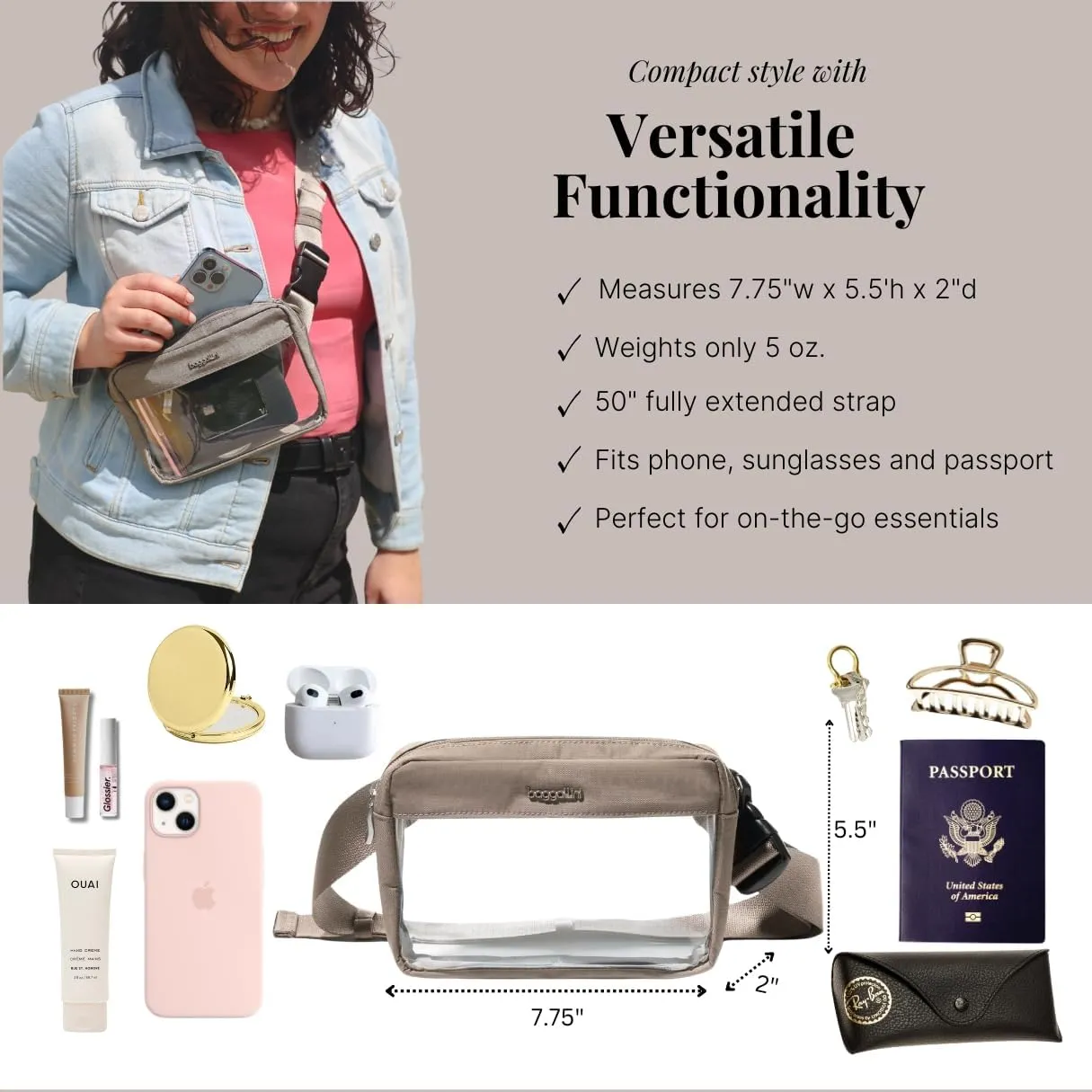 Baggallini Women's Clear Stadium Belt Bag Fanny Pack