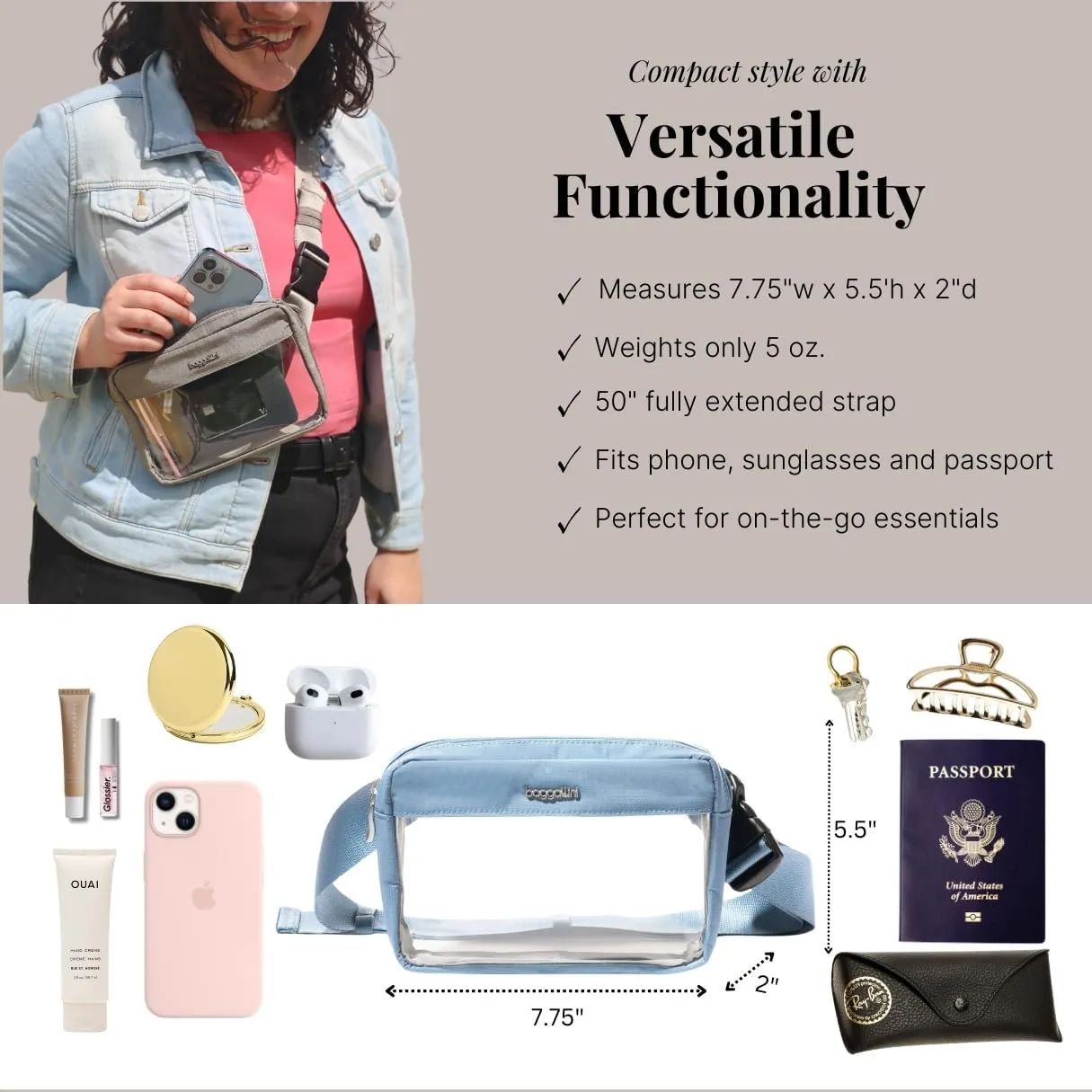 Baggallini Women's Clear Stadium Belt Bag Fanny Pack