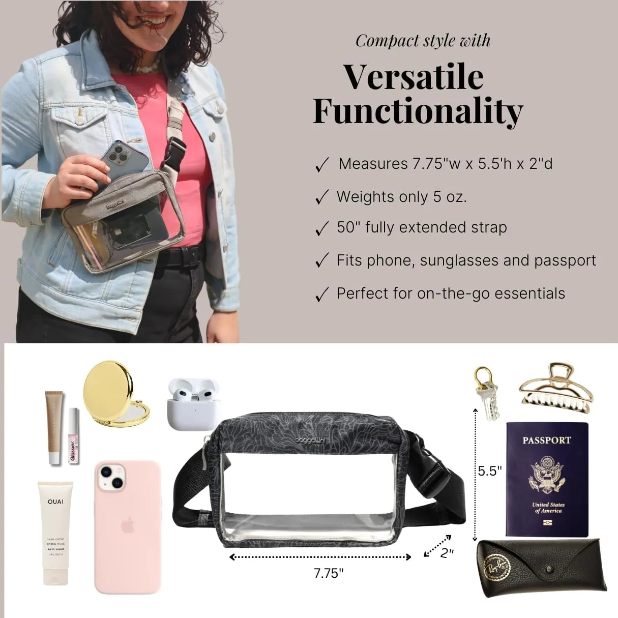 Baggallini Women's Clear Stadium Belt Bag Fanny Pack