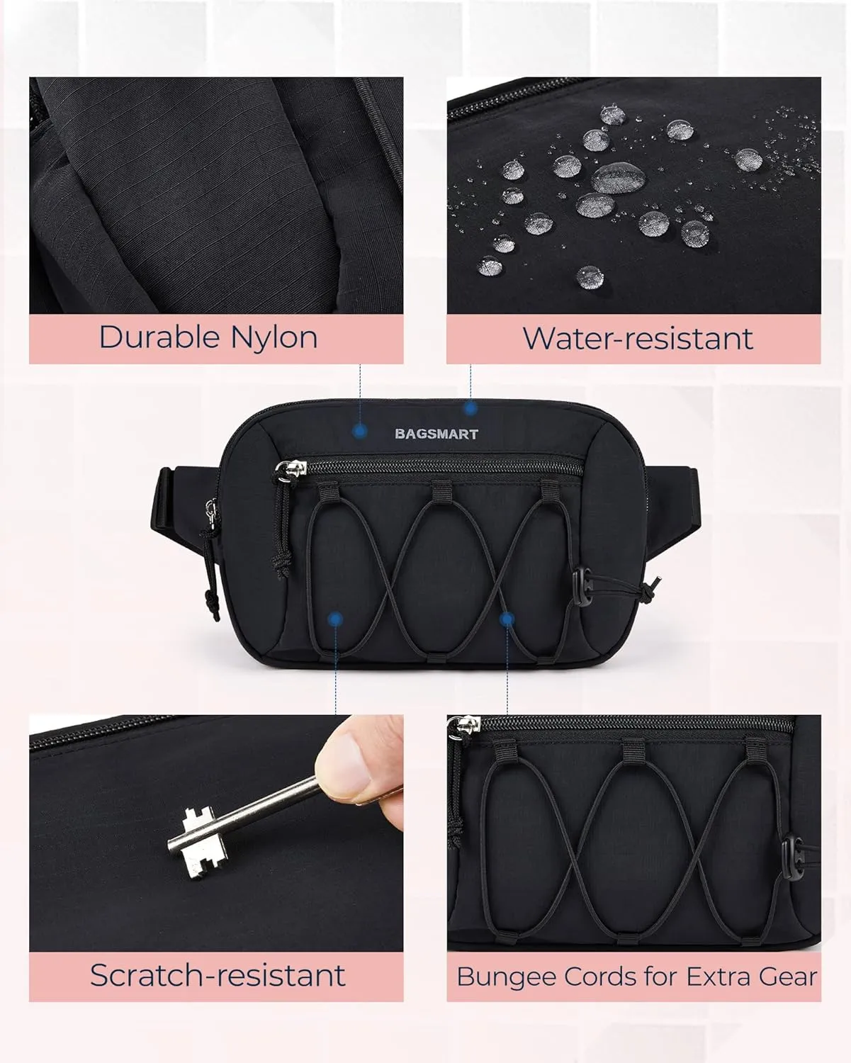 BAGSMART Fanny Packs for Women Small Belt Bag with Adjustable Strap Waist Pack for Running Workout Traveling Hiking, Light Pink