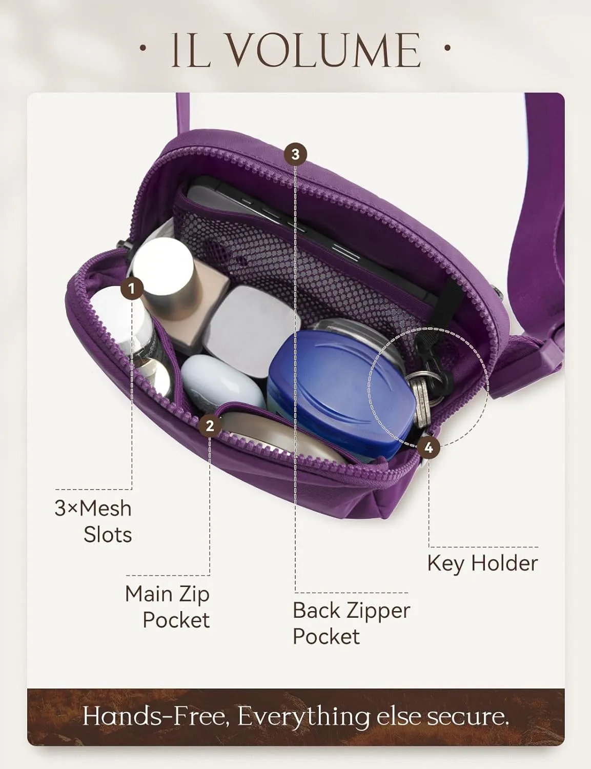BALEAF Fanny Pack for Women Belt Bag Water Resistant Fashion Crossbody Waist Packs Adjustable Strap Purple 1L