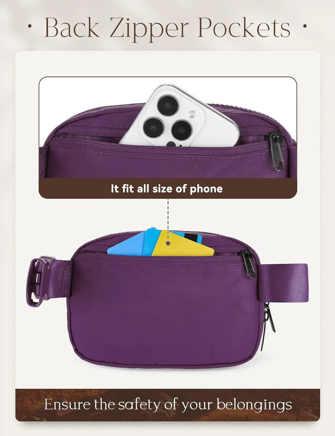 BALEAF Fanny Pack for Women Belt Bag Water Resistant Fashion Crossbody Waist Packs Adjustable Strap Purple 1L