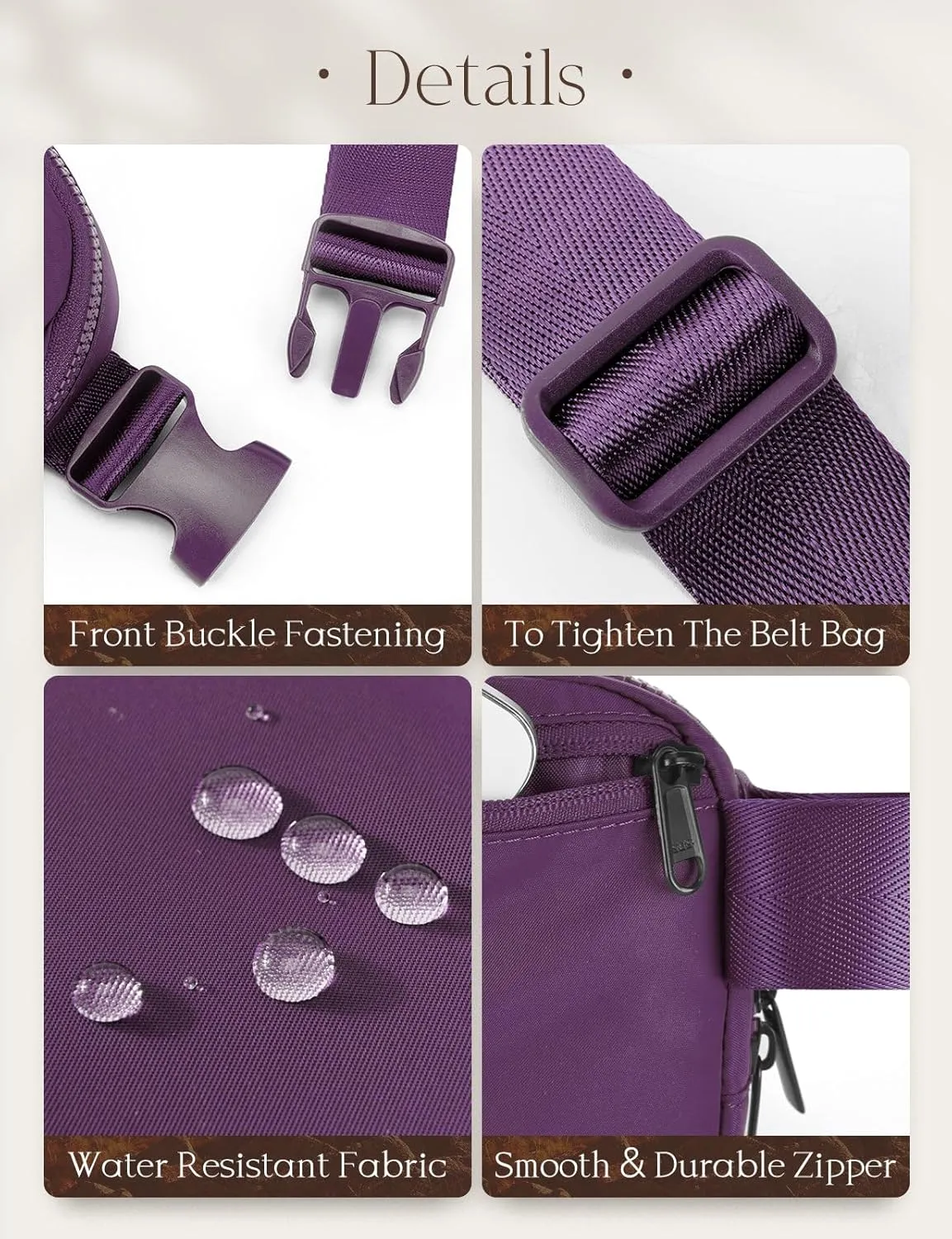BALEAF Fanny Pack for Women Belt Bag Water Resistant Fashion Crossbody Waist Packs Adjustable Strap Purple 1L