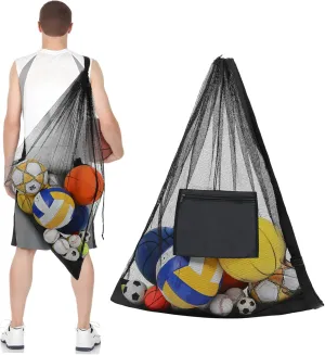 Ball Net Storage Bag with Zipper Pocket Durable Mesh Sports Bag for Volleyball Basketball and Soccer Convenient Shoulder Strap for and Athletes