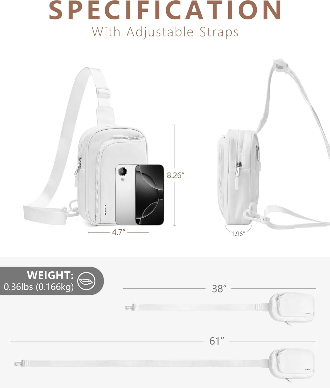 BAPHITY Small Sling Bag for Women and Men, Crossbody Bag Trendy, Fanny Packs Purses Chest Bag Small Backpack for Travel - White