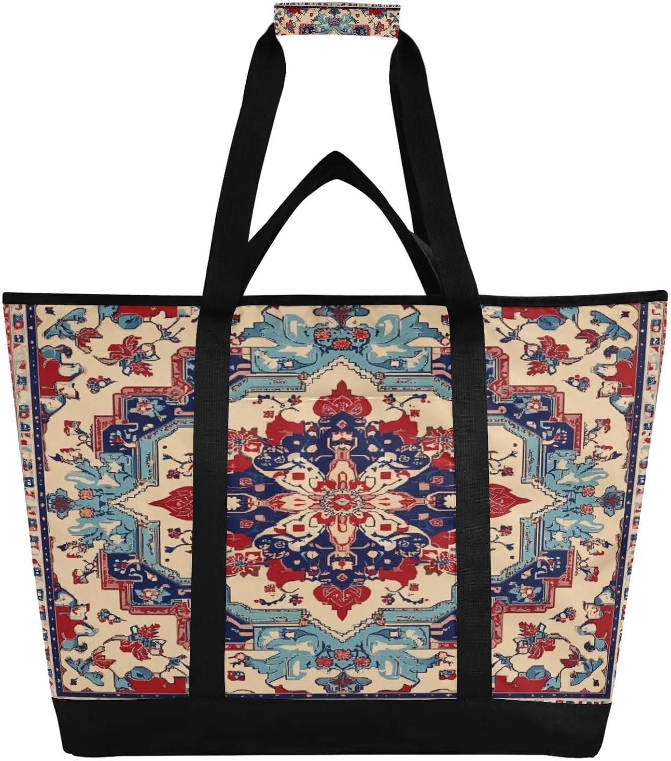 Baroque Style Flowers Reusable Insulated Lunchbox Cooler Bag, Leakproof Kitchen Grocery Bag Collapsible Portable Cooler Tote Bag for Picnic, Camping, Office, Travel
