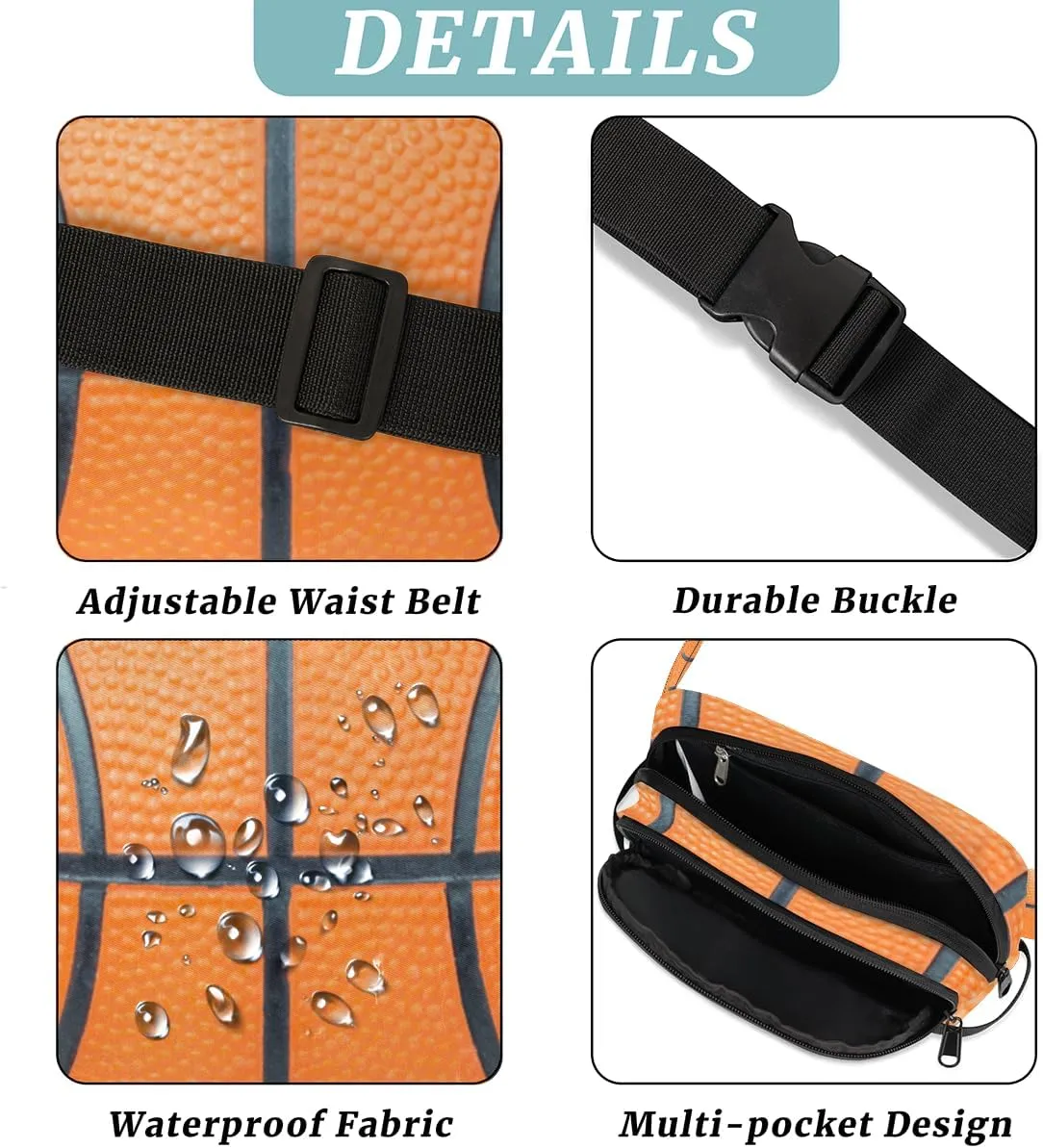 Basketball Fanny Pack for Men Women Basketball Print Crossbody Waist Bag with Adjustable Strap, Waterproof Belt Bag for Travel Walking Running Hiking Cycling Outdoors Workout