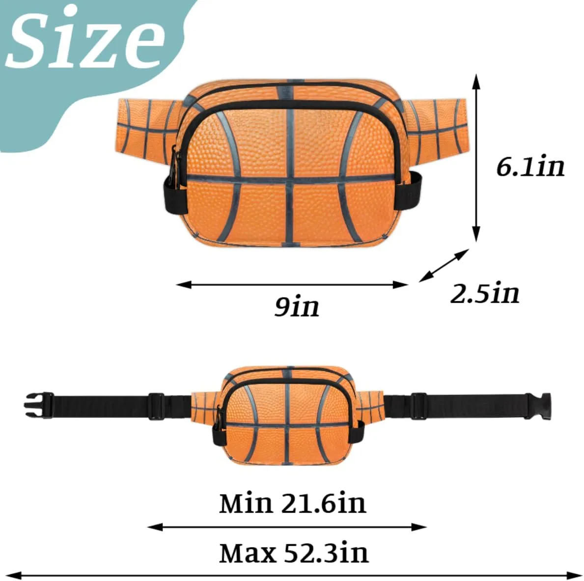 Basketball Fanny Pack for Men Women Basketball Print Crossbody Waist Bag with Adjustable Strap, Waterproof Belt Bag for Travel Walking Running Hiking Cycling Outdoors Workout