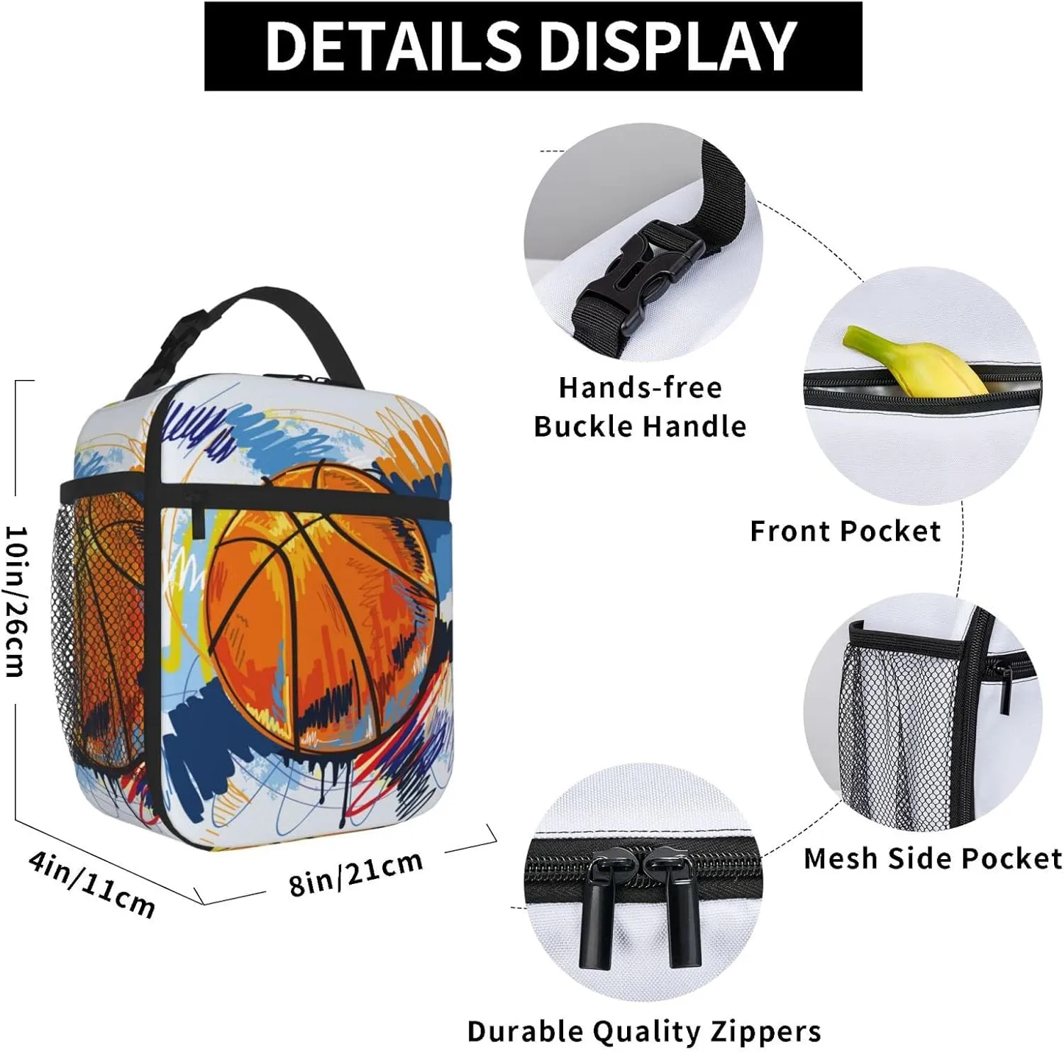 Basketball Lunch Box Insulated Lunch Bag Box kids Girls Boys, Reusable Small Bento Lunch Box Containers for kids Women Men, Cooler Tote Bag Lunchbox for Work Office School Picnic Travel