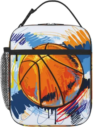 Basketball Lunch Box Insulated Lunch Bag Box kids Girls Boys, Reusable Small Bento Lunch Box Containers for kids Women Men, Cooler Tote Bag Lunchbox for Work Office School Picnic Travel