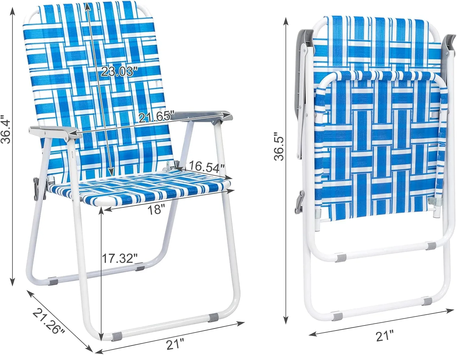 Beach Chair 2-Pack Camping Chair, Sunbathing Chairs High Back Outdoor Lawn Concert Beach Folding Chair with Hard Arms for Adults Camping Festival Sand (Light Blue-2 Pcs)