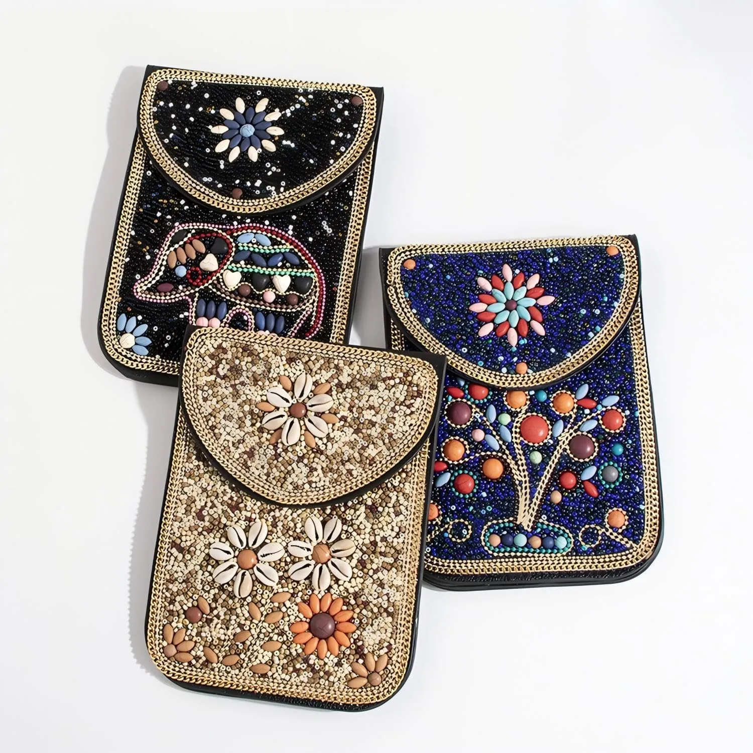 Beaded Cell Phone Crossbody Bag for Women, Boho Small Shoulder Purse Wallet with Beads and Turquoise Design, Adjustable Strap